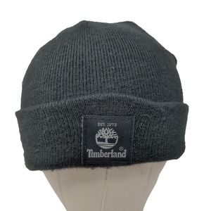Timberland Men's Knit Beanie Hat Black Size OS Patch Logo 100% Acrylic